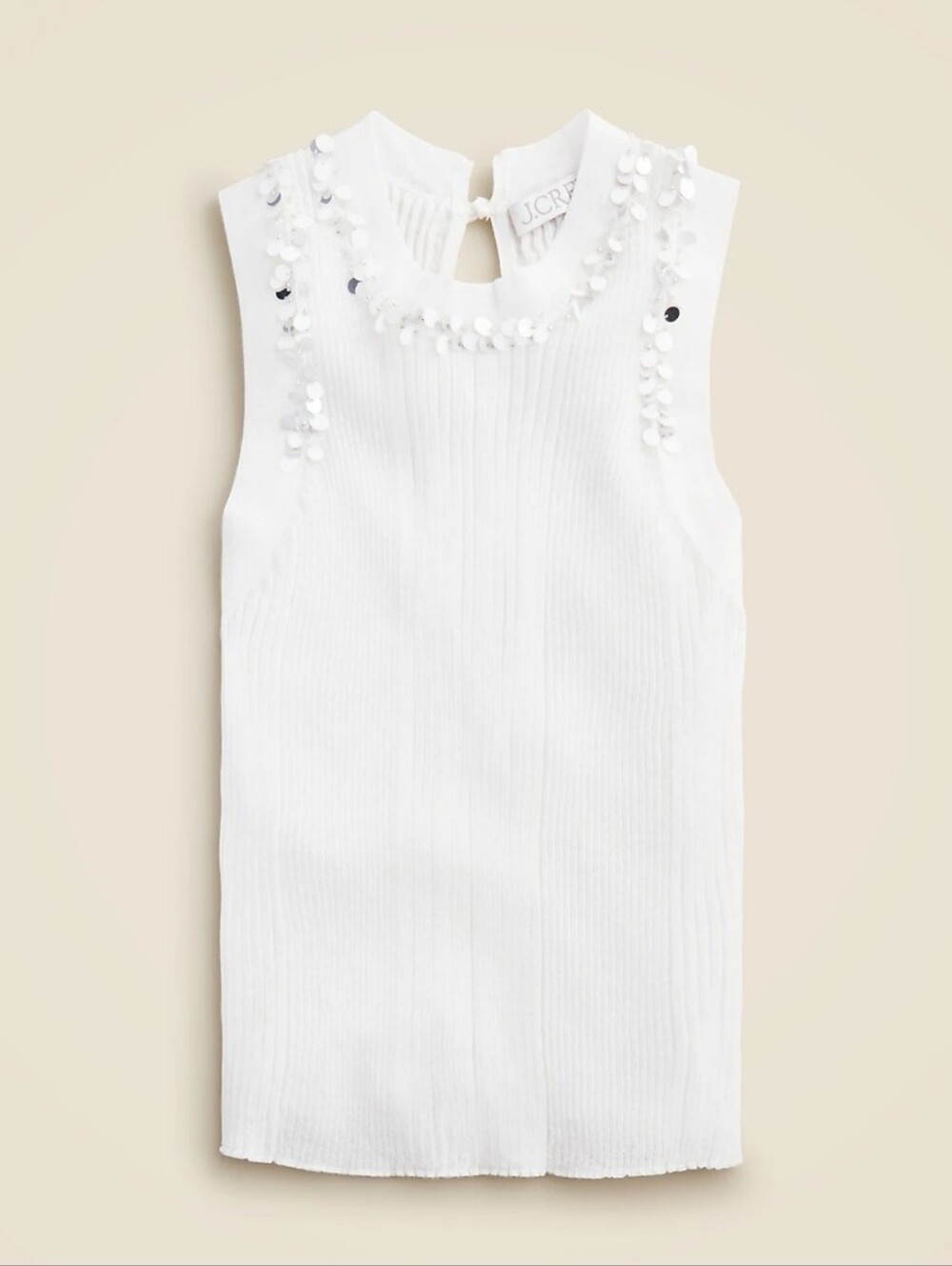 J. Crew Sheer Ruffle-trim tank top with sequin embellushments - white